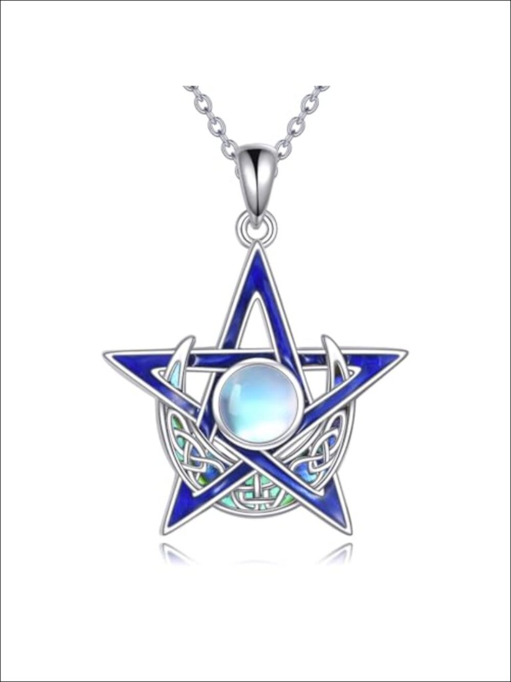 S925 Sterling Silver Pentagram Moonstone Pendant Necklace Wiccan Celtic Amulet